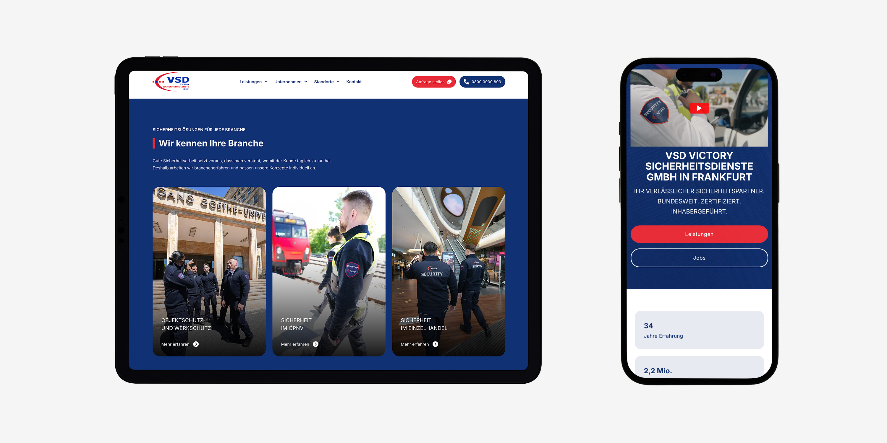 VSD Victory Sicherheitsdienste Website – Unterseite Einzelhandelssicherheit auf Desktop Monitor
