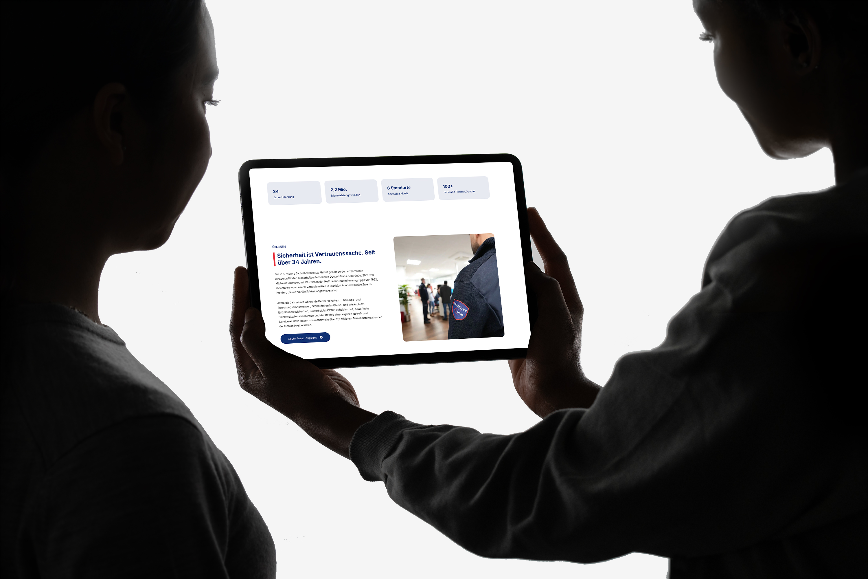 VSD Victory Sicherheitsdienste Website – Über uns Sektion auf Tablet
